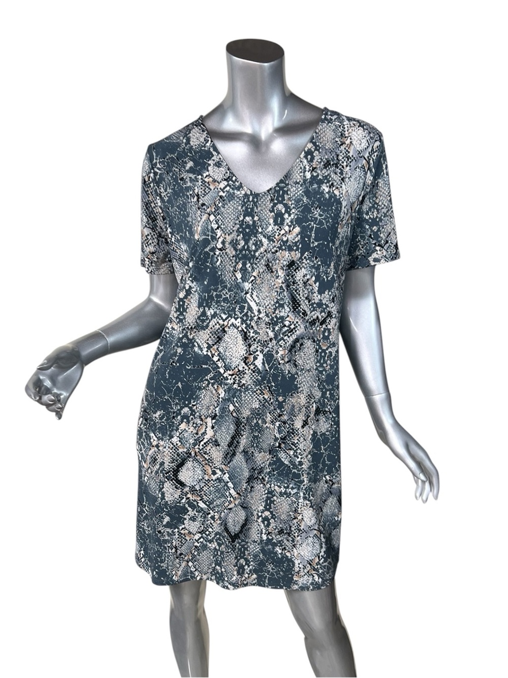 Christian Siriano Short Sleeve V-Neck Snake Print Shift Dress Women’s Medium